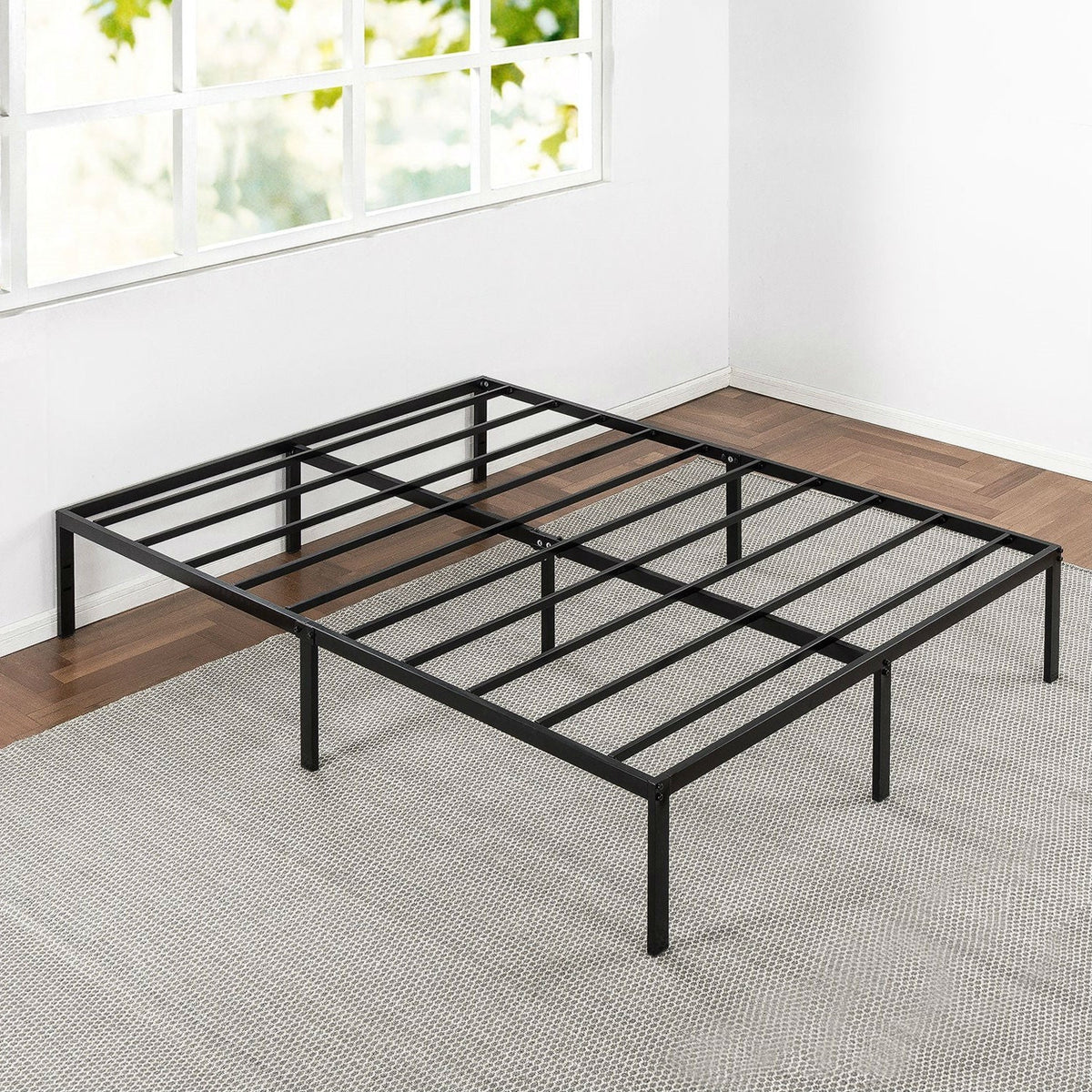 Queen size Sturdy Black Metal Platform Bed Frame with Headboard Attachments, photo 2 of 4