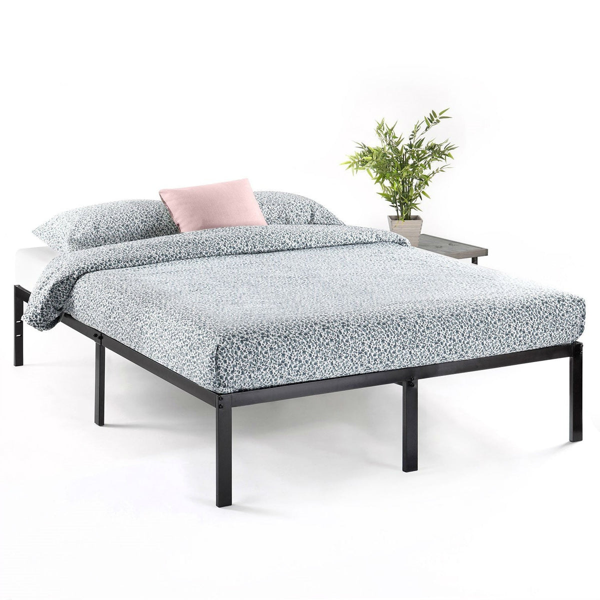 Queen size Sturdy Black Metal Platform Bed Frame with Headboard Attachments, photo 3 of 4