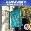 Teal and White Ribbon for Cervical Cancer Awareness House Flag 28x40 Porch Sleeve Pole Decorative Outside Yard Banner Artwork Wall Hanging, Polyester