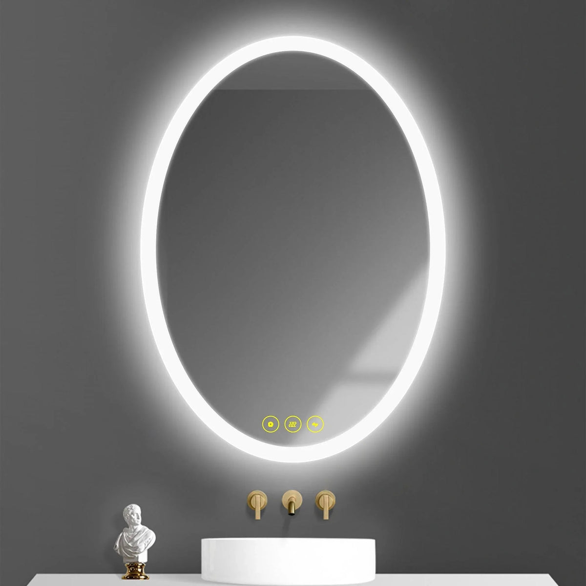 LuminaMirror Oval Frameless LED Anti-Fog Dimmable Bathroom Vanity Mirror, photo 2 of 14