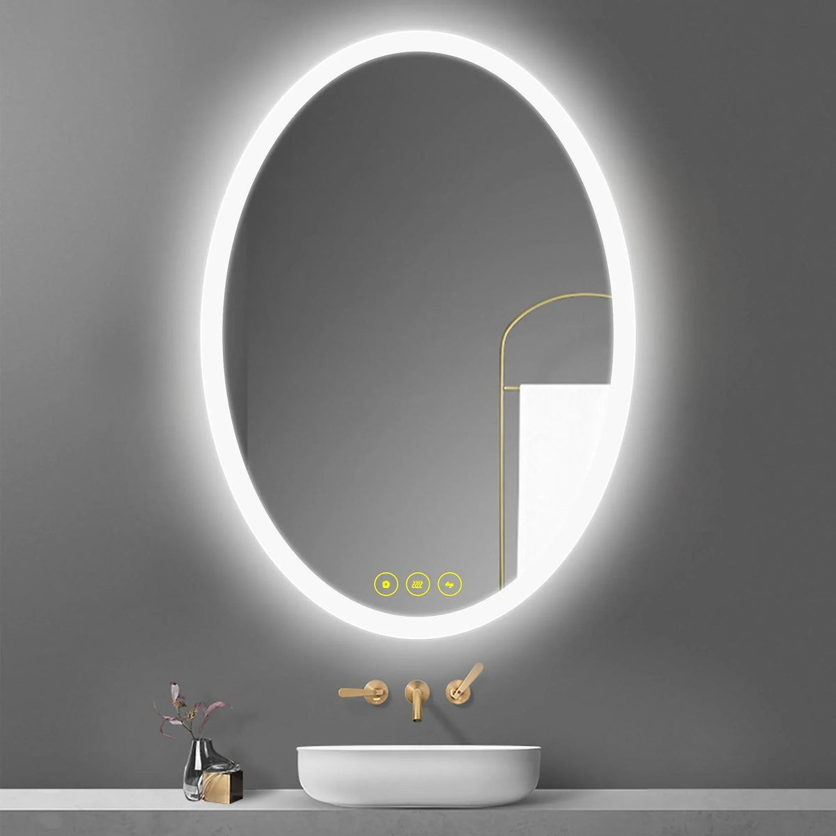 LuminaMirror Oval Frameless LED Anti-Fog Dimmable Bathroom Vanity Mirror, photo 4 of 14