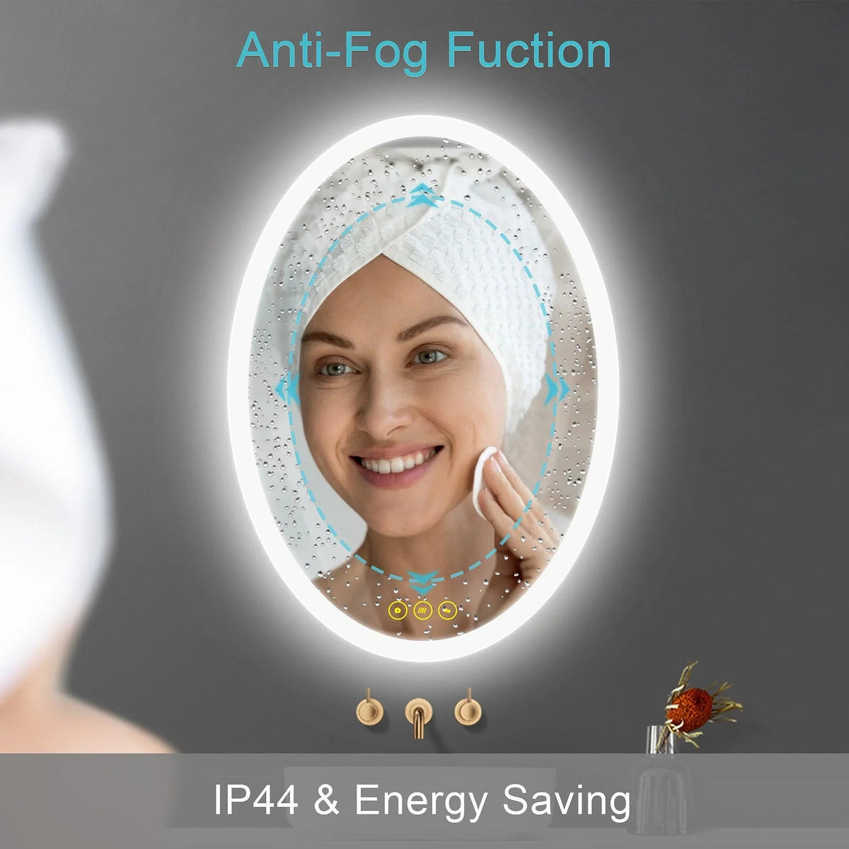 LuminaMirror Oval Frameless LED Anti-Fog Dimmable Bathroom Vanity Mirror, photo 6 of 14