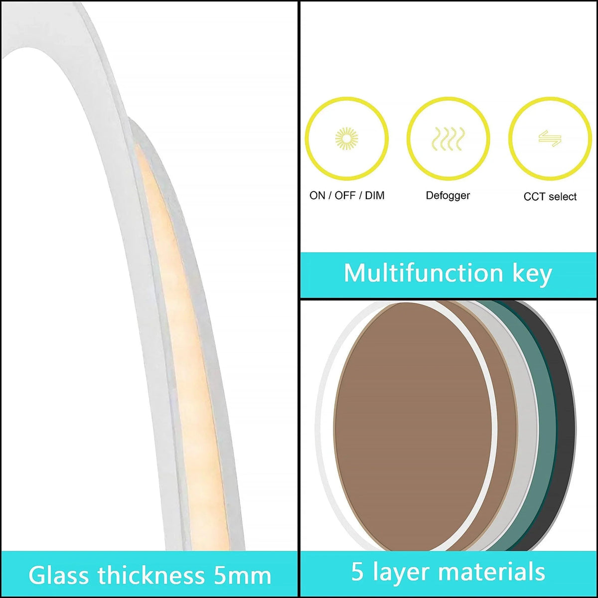 LuminaMirror Oval Frameless LED Anti-Fog Dimmable Bathroom Vanity Mirror, photo 7 of 14