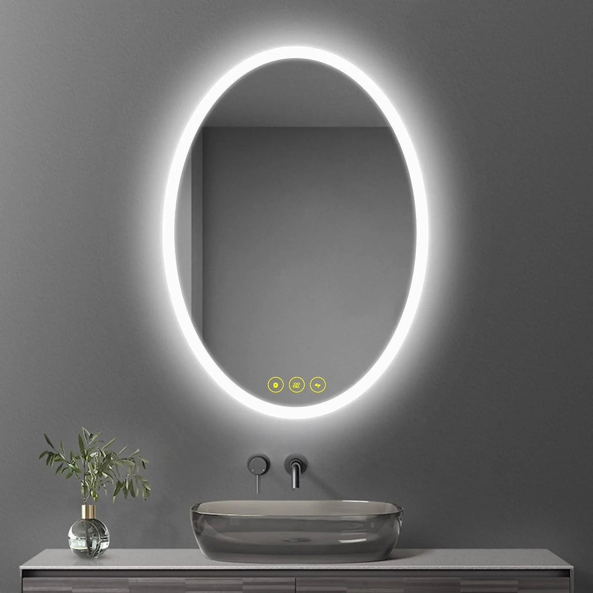 LuminaMirror Oval Frameless LED Anti-Fog Dimmable Bathroom Vanity Mirror, photo 8 of 14