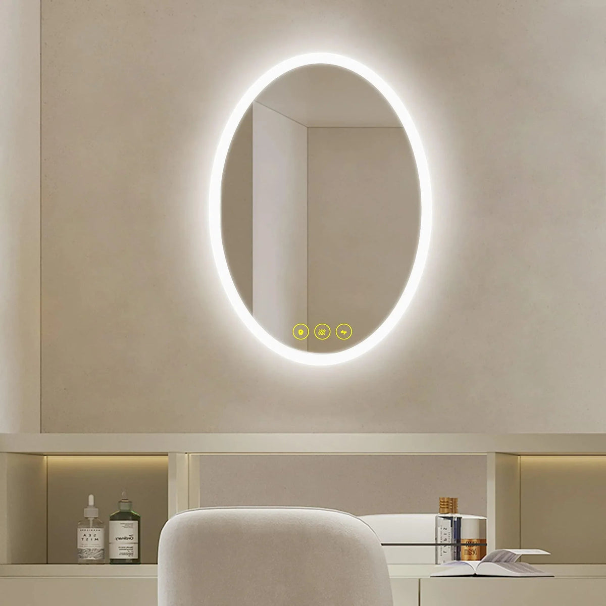 LuminaMirror Oval Frameless LED Anti-Fog Dimmable Bathroom Vanity Mirror, photo 10 of 14