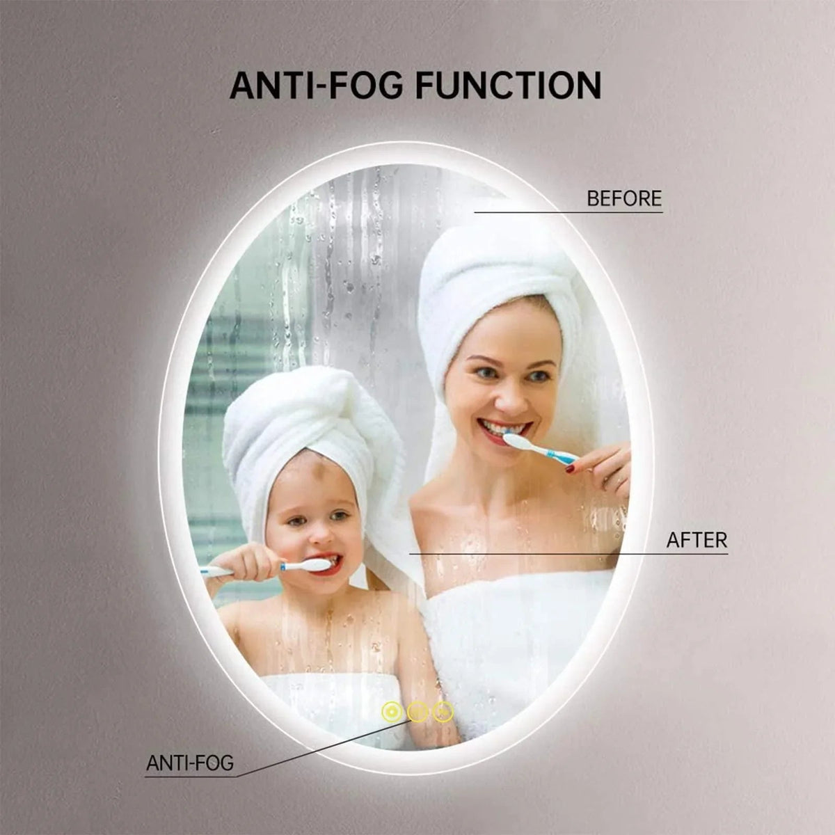 LuminaMirror Oval Frameless LED Anti-Fog Dimmable Bathroom Vanity Mirror, photo 13 of 14