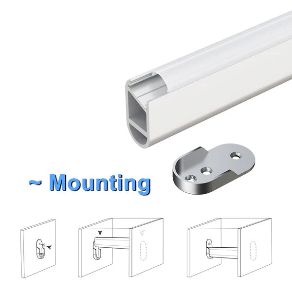 AP16F Aluminum 8 ft Oval Wardrobe Hanging Rail 10 Pack LED lighted Closet Rod Fixture