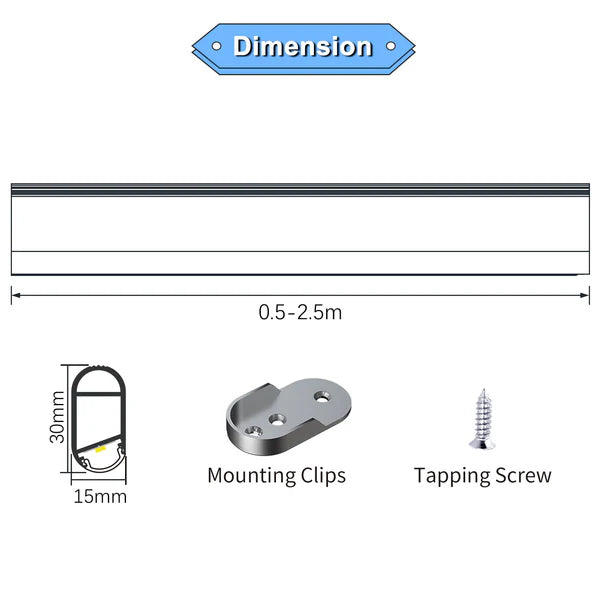 AP16F Aluminum 8 ft Oval Wardrobe Hanging Rail 10 Pack LED lighted Closet Rod Fixture