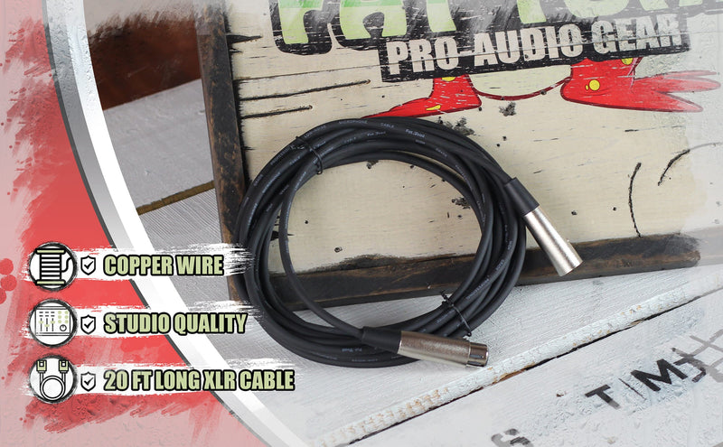 XLR Microphone Cable by FAT TOAD - 20ft Professional Pro Audio Mic Cord Extension Patch with Male to Female Lo-Z Connector - 24 AWG Wire & Balanced