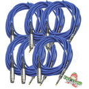XLR Female to 1/4" Male Jack Microphone Cables (6 Pack) by FAT TOAD- 20ft Professional Pro Audio Mic Blue Cord Patch Lo-Z Connector, 24 Gauge Shielded by GeekStands.com