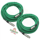 XLR Microphone Cables (2 Pack) by FAT TOAD - 50ft Pro Audio Green Mic Cord Patch Extension & Male to Female Lo-Z Connector - 24 AWG Shielded Wire