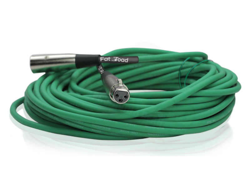 XLR Microphone Cables (2 Pack) by FAT TOAD | 50ft Pro Audio Green Mic Cord Patch Extension & Male to Female Lo-Z Connector | 24 AWG Shielded Wire & Balanced for Speakers, Recording Studio Mixer Gear