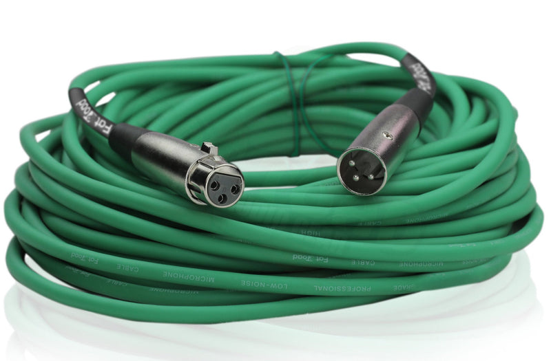 XLR Microphone Cables (2 Pack) by FAT TOAD | 50ft Pro Audio Green Mic Cord Patch Extension & Male to Female Lo-Z Connector | 24 AWG Shielded Wire & Balanced for Speakers, Recording Studio Mixer Gear