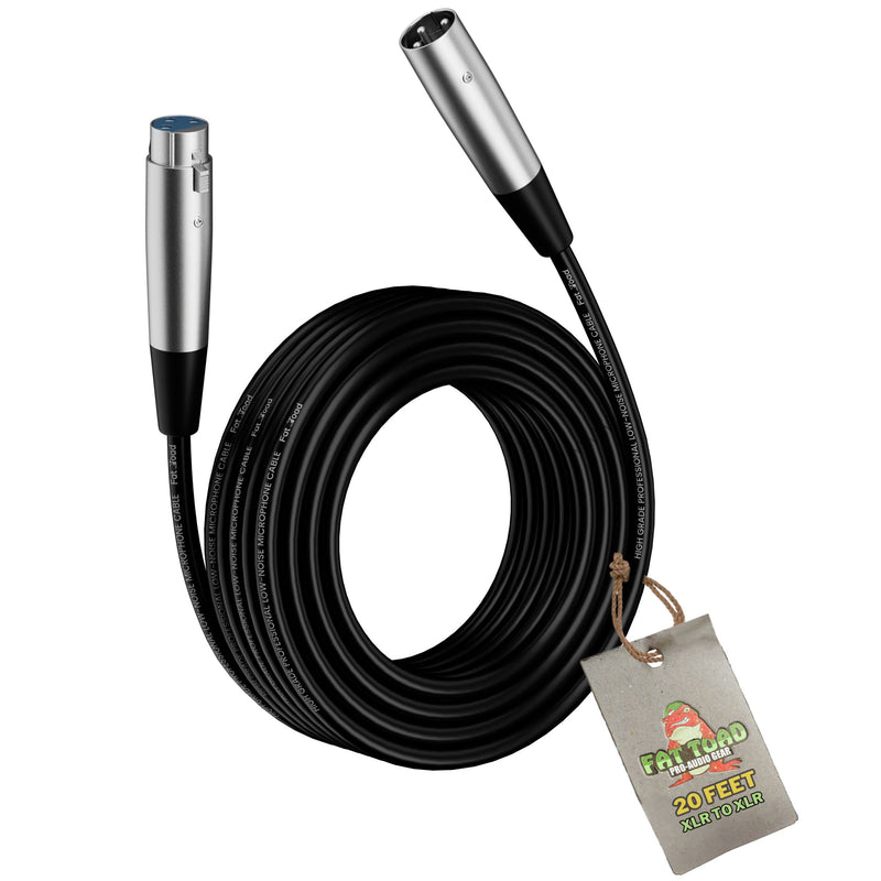 XLR Microphone Cable by FAT TOAD - 20ft Professional Pro Audio Mic Cord Extension Patch with Male to Female Lo-Z Connector - 24 AWG Wire & Balanced