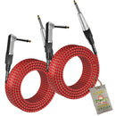 Guitar Cables (2 Pack) Right Angle to Straight-End Instrument Cord Tweed Cloth Jacket by FAT TOAD | Braided Woven 20 FT 1/4 Inch Gold Jack TS for Electric Guitar Pedal, Bass, Audio Speaker, Amplifier