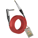 Guitar Cable Right Angled to 1/4 Straight-End Instrument Cord Tweed Cloth Jacket by FAT TOAD - Braided Woven 20FT Quarter Inch Gold Jack TS by GeekStands.com