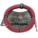 Guitar Cable Right Angled to 1/4 Straight-End Instrument Cord Tweed Cloth Jacket by FAT TOAD - Braided Woven 20FT Quarter Inch Gold Jack TS by GeekStands.com