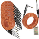 8 PACK - Guitar Cables Right Angled Instrument Cords by FAT TOAD | 20FT 1/4 Quarter Inch Straight-End 24 GA Wires for Electric Guitar Pedal, Bass, Keyboards, Speaker Amplifier & Audio Studio Recording