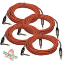 Guitar Cords (4 Pack) Right Angle Instrument Cable by FAT TOAD - 20FT 1/4 Inch Straight-End Wires for Electric Guitar, Bass, Keyboards & Music Studio