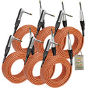 Guitar Cables (6 Pack) Right Angled Instrument Cord by FAT TOAD - 20FT 1/4 Quarter Inch Straight-End 20 GA Wires for Electric Guitar Pedal, Keyboards