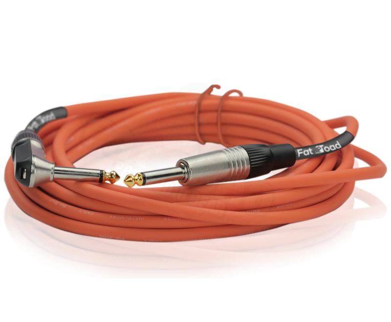 24 PACK - Right Angled Guitar Cables by FAT TOAD | Instrument Cords 20FT 1/4 Quarter Inch Straight-End 24GA Wires for Electric Guitar Pedal, Bass, Keyboards, Speaker Amplifier & Audio Studio Recording