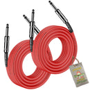 1/4" to 1/4 Male Jack Speaker Cables (2 Pack) by FAT TOAD - 25ft Professional Pro Audio Red DJ Speakers PA Patch Cords - Quarter Inch 12 AWG Wire