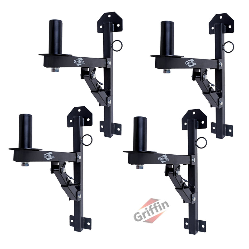 Wall Mount Brackets for PA Speakers (4 PACK) by GRIFFIN - Securing Locking Pin & 3-Level Tilt Adjustments - All-Steel DJ Studio Monitor Stands with 35mm Pole Holder for Pro-Audio
