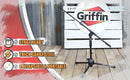 Short Microphone Stand with Boom Arm by GRIFFIN | Low Profile Tripod Mic Stand Mount for Kick Bass Drum, Studio Desktop Recording, Singing, & Guitar Amplifiers | Small Height Telescoping Boom Holder