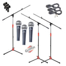 Microphone Boom Stand (Pack of 3) & Cardioid Wired Mic, XLR Cable, & Clip by Griffin | Telescoping Arm Holder, Tripod Legs | Karaoke Vocal Singing Microphone | Home Recording Studio Streaming