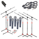 GRIFFIN Microphone Stand Package of 5 with Vocal Unidirectional Mics & XLR Cables - Handheld Cardioid Dynamic Microphones for Home Studio Recording