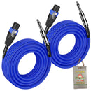Speakon to 1/4" Male Cables (2 Pack) by FAT TOAD - 25 ft Professional Pro Audio Blue DJ Speaker PA Cord with Twist Lock Connector - 12 AWG Wire