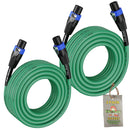 Speakon to Speakon Cables (2 Pack) by FAT TOAD - 25ft Professional DJ Pro Audio Green Speaker PA Cord w/ Twist Lock Connector - 12 AWG Wire for Studio