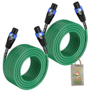 Speakon to Speakon Cables (2 Pack) by FAT TOAD - 50ft Professional Pro Audio Green Speaker PA Cord with Twist Lock Connector - 12 AWG Wire for Studio