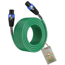 Speakon to Speakon Cable by FAT TOAD - 50ft Professional 12GA Pro Audio Green Speaker PA Cord w/ Twist Lock Connector - 12 AWG Wire for Music Studio