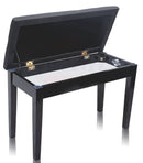 Premium Antique Black Piano Bench By Griffin - Solid Wood Frame & Luxurious, Comfortable PU Leather Padded Duet Double Seat Ergonomic Keyboard Stool With Storage Space, Durable & Sturdy, Vintage Design by GeekStands.com