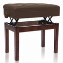 Adjustable Piano Brown PU Leather Bench by GRIFFIN - Vintage Stylish Design, Heavy-Duty & Ergonomic Keyboard Stool - Comfortable Seat & Hidden Storage