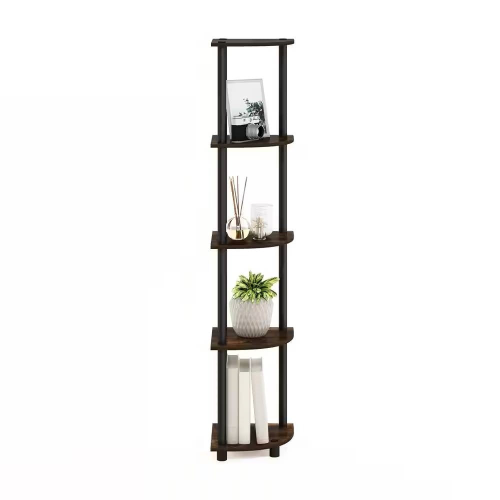 5-Shelf Modern Corner Bookcase in Black Brown Wood Finish, photo 2 of 5