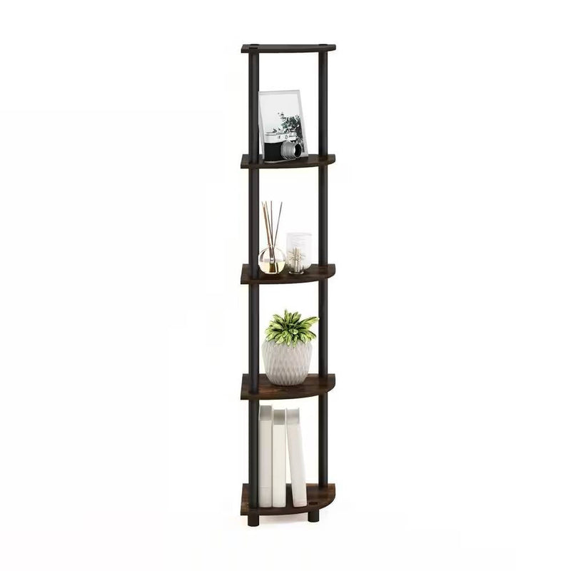 5-Shelf Modern Corner Bookcase in Black Brown Wood Finish, photo 2 of 5