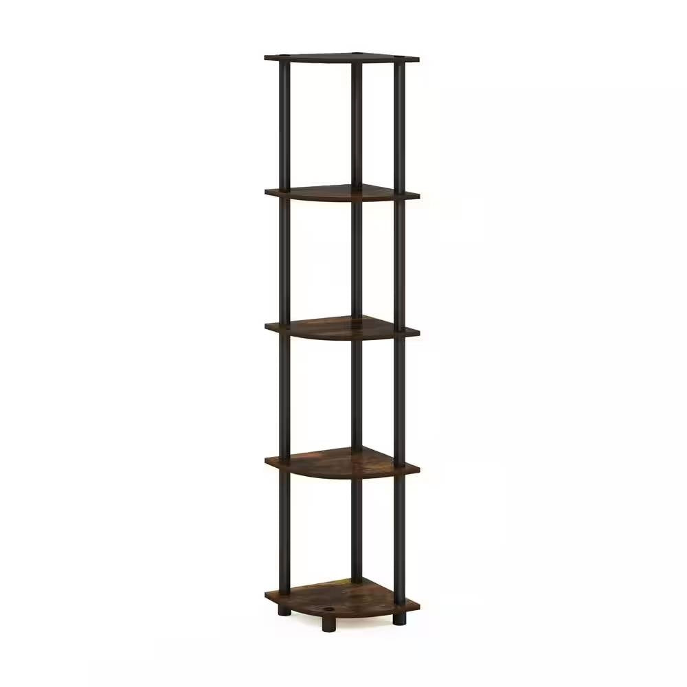 5-Shelf Modern Corner Bookcase in Black Brown Wood Finish, photo 4 of 5