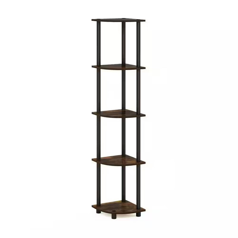 5-Shelf Modern Corner Bookcase in Black Brown Wood Finish, photo 4 of 5