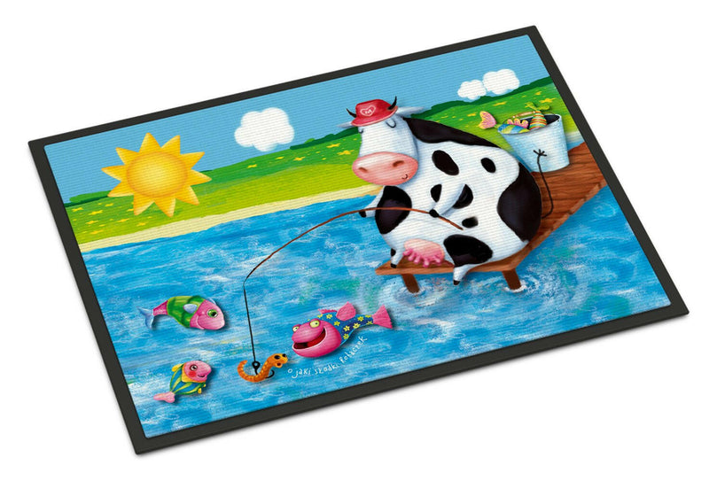 Cow Fishing off of a Pier Indoor or Outdoor Mat 18x27 APH0085MAT