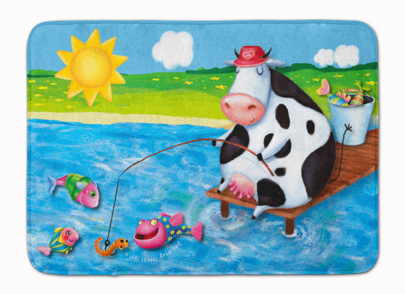 Cow Fishing off of a Pier Machine Washable Memory Foam Mat APH0085RUG