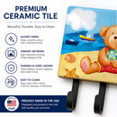 Teddy Bear on the Beach Leash or Key Holder Wall Hooks, Coat Rack Wall Mount, for Hanging Keys, Towels, Aprons, Leashes