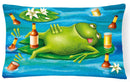 Frog Drinking Beer Decorative Throw Pillow 12x16 Indoor Outdoor Accent Cushion, Fabric Cover with Insert for Sofa, Bed, Porch & Living Room