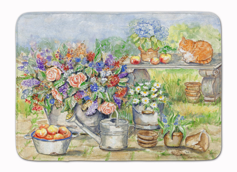 Patio Bouquet and Cat Machine Washable Memory Foam Mat APH3567RUG