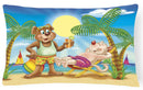 Bears Relaxing at the Beach Decorative Throw Pillow 12x16 Indoor Outdoor Accent Cushion, Fabric Cover with Insert for Sofa, Bed, Porch & Living Room