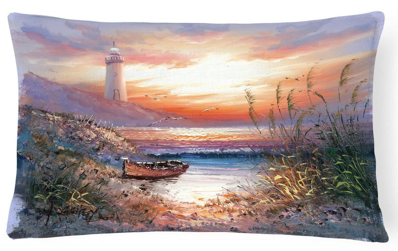 Lighthouse Scene with Boat Fabric Decorative Pillow APH4130PW1216