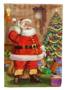 Christmas Santa by the Tree House Flag 28x40 Porch Sleeve Pole Decorative Outside Yard Banner Artwork Wall Hanging, Polyester
