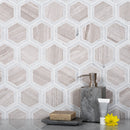 White Beige 12x14 Polished Hexagon Marble Mosaic Tile (5 pack, 5.48 sq ft/case) - Sample