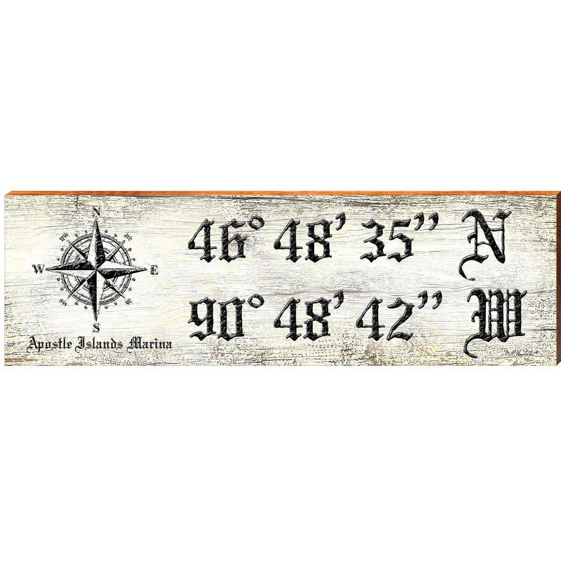 Apostle Islans Marina Compass Latitude Longitude | Wall Art Print on Real Wood